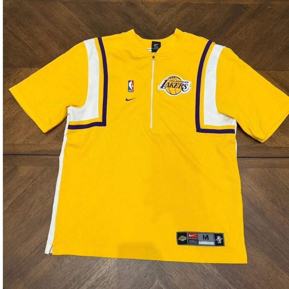 Nike Los Angeles Lakers NBA Shooting Shirt Mens Medium Yellow Quarter Zip Warmup